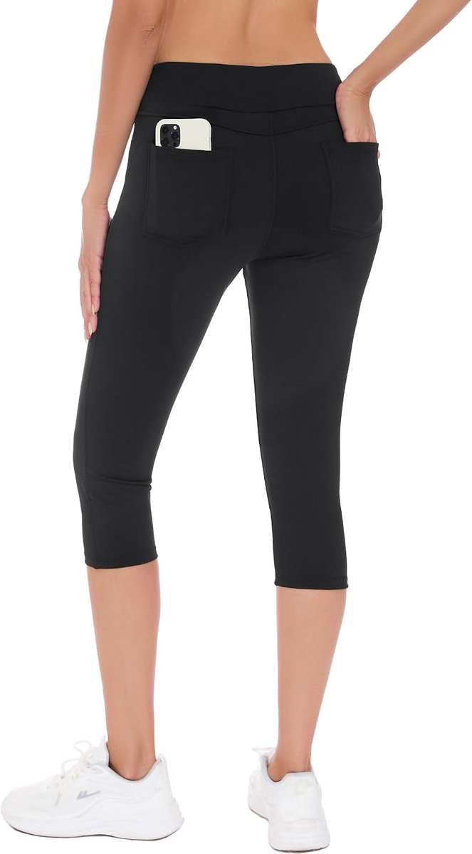 Leggings Dames met 4 zakken, Sportleggings Dames 3/4, Ondoorzichtige Hoge Taille Yogabroek