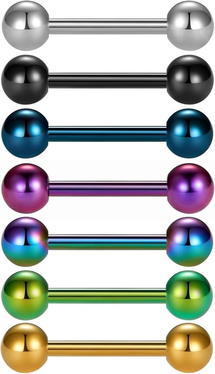 Vcmart Tongpiercing van chirurgisch staal Barbell staaflengte 12/14/16/18mm
