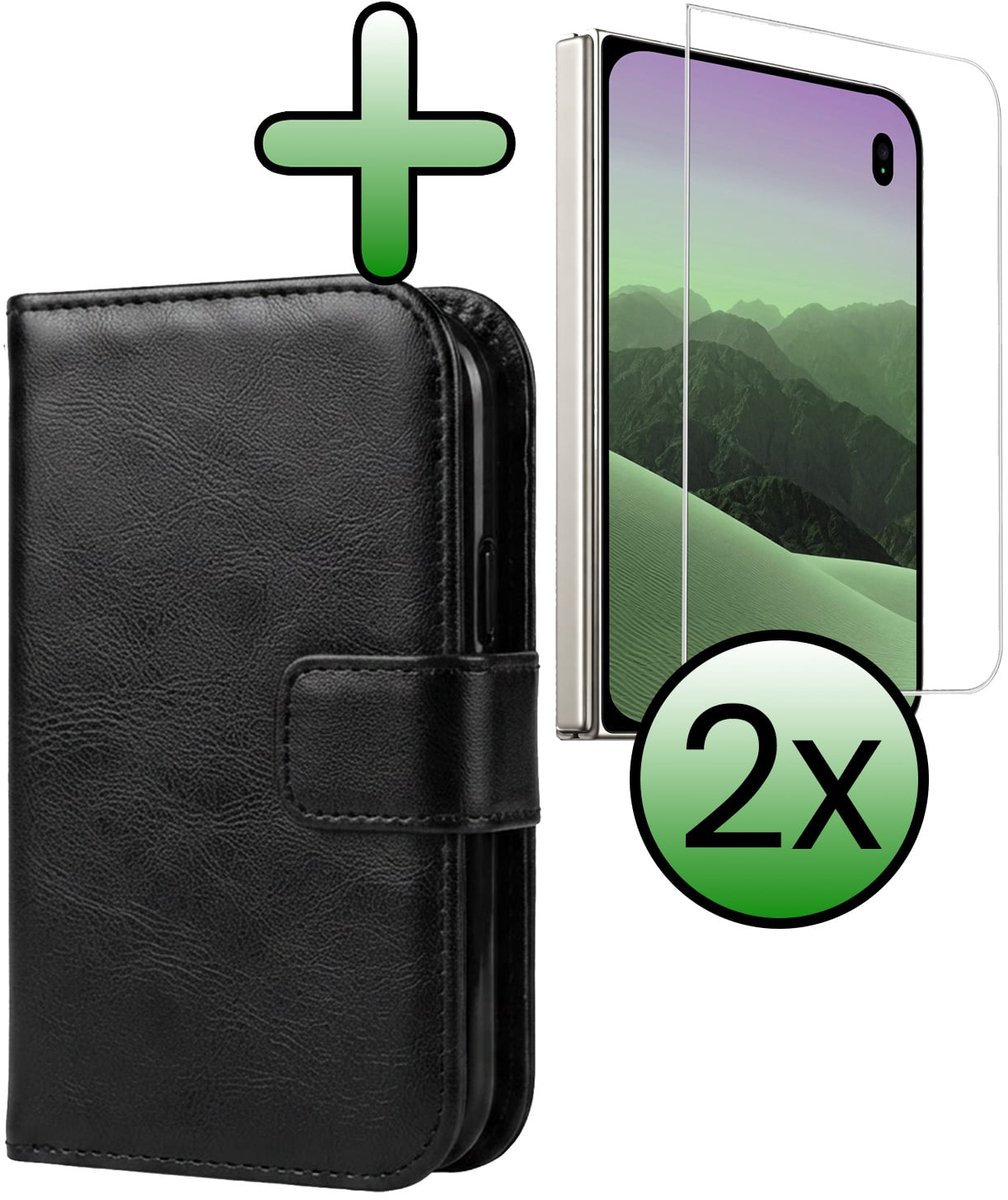 Hoesje Met 2x Screenprotector - Geschikt voor Apple iPhone Duo - Luxe Pasjeshouder - Bookcase Portemonee - Flip Case - Kunstleer Book Case - Flipcase Hoes - Book Cover - Walletcase - Portemonneehoes - Zwart