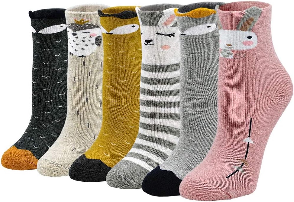 Sokken Kinderen Kleurrijke Katoenen Sokken, Warme Wintersokken Kinderen Grappige Sokken Jongens Meisjes Dikke Sokken met Dieren Motief, 2-11 jaar, 5/6 paar