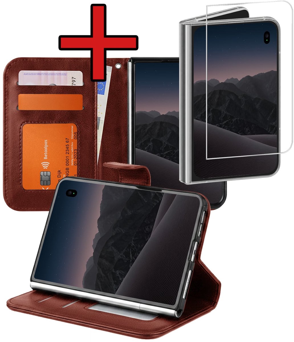Hoesje - Met Screenprotector - Geschikt voor Apple iPhone Duo - Luxe Pasjeshouder - Flipcase - Bookcase Portemonee - Flip Case - Kunstleer Book Case - Book Cover - Walletcase - Portemonneehoes - Telefoonhoes - Bruin