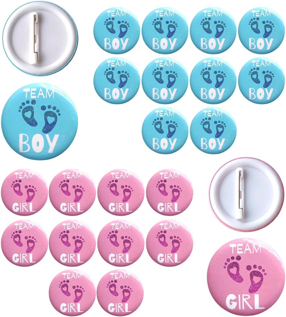 24 stuks geslacht openbaarmakingspinnen set jongen team meisjes team ronde pinnen met rugsluiting pinnen voor baby doop party decoratie compact formaat (4,5 cm) (blauw en roze)