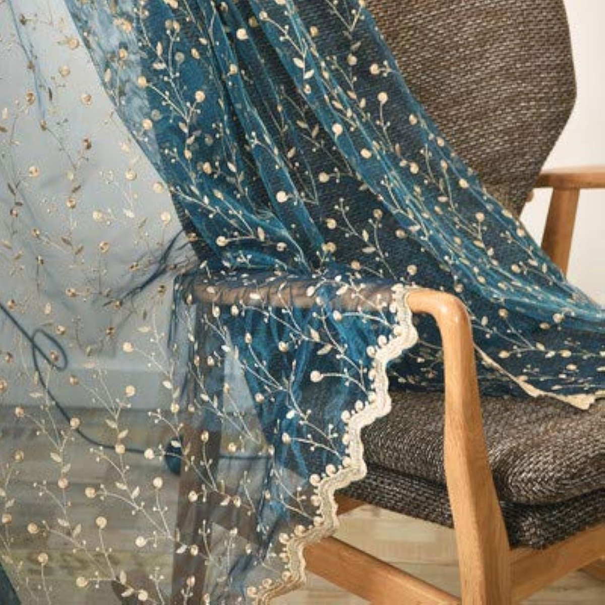 Modern/voile/gordijn, geborduurd/erker/tule/gordijnen, kant/transparante gordijnen/paneel/licht filteren/voor woonkamer, haken top-Blue c 300x270cm (118x106inch)