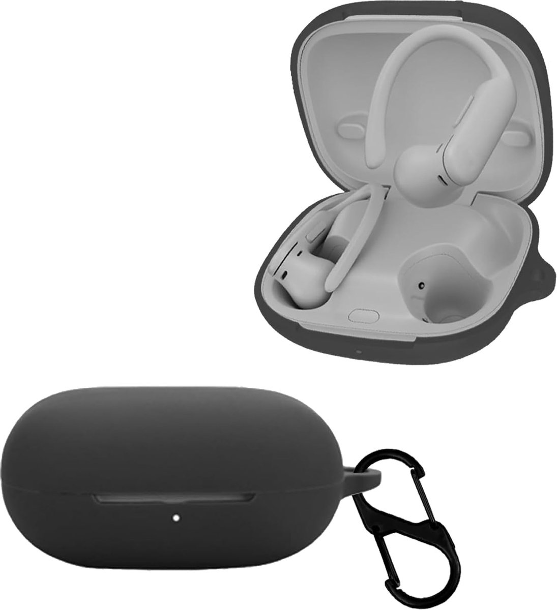 Hoes voor Beats Powerbeats Pro 2 met karabijnhaak, volledige bescherming, siliconen oordopjes, beschermhoes, huidcase, ultradun, schokbestendig, waterdicht, ondersteunt draadloos opladen