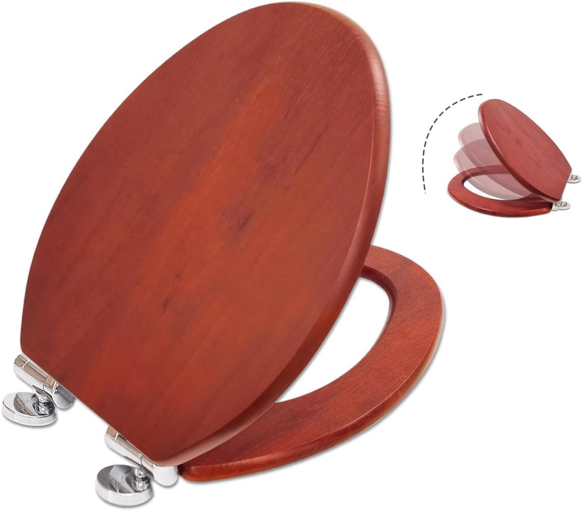 Toiletzitting automatisch sluitend, wc-bril met softclosemechanisme en snelsluiting, MDF houten kern, stabiele kwaliteit, eenvoudige reiniging (Apple Wood)