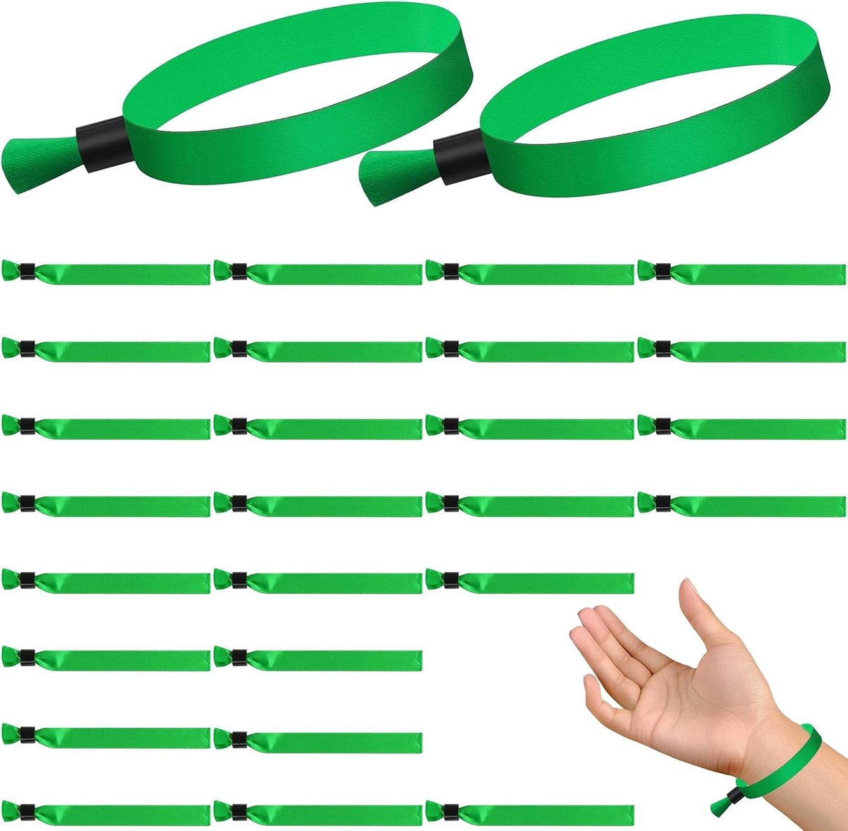 40 stuks toegangsbanden, stof, toegangsarmbanden, festivalbandjes, groen, verstelbare festivalarmband, feestbanden met sluiting voor concerten, evenementen, feesten, school, verjaardag