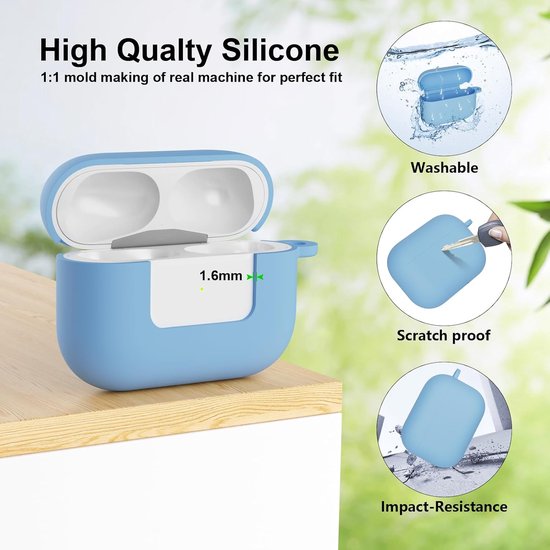 2 stuks hoes compatibel met AirPods Pro 3 (2025), beschermende siliconen hoes voor AirPods Pro 3e, zachte huid voorkant led zichtbaar siliconen hoesje (zwart+hemelsblauw) — afbeelding 4