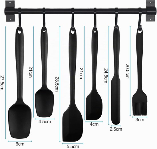 Set van siliconen deegschaapers, 6 stuks, hittebestendig, antiaanbaklaag, zwart, voedingsveilig, robuust, gemakkelijk schoon te maken, voor bakken, koken, mixen, roeren — afbeelding 2