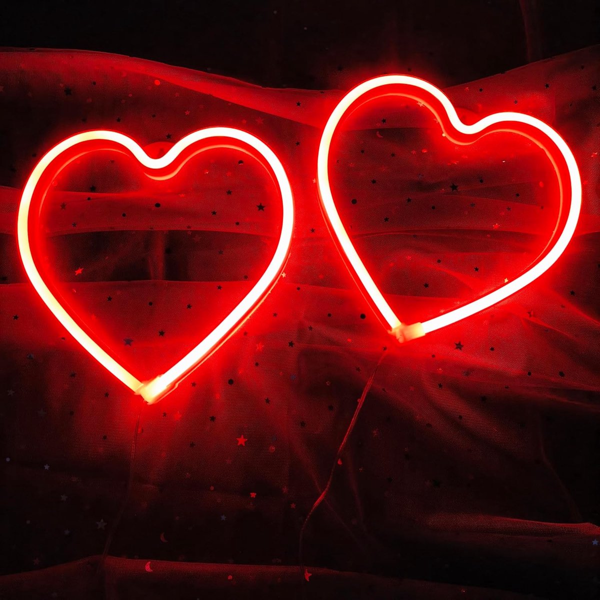2 stuks rood led hartteken, batterij aangedreven neon hart Valentijnsdag rode liefde decoratieve lamp voor bruiloft huwelijk meisje vrouwen kamer muur decor, Kerstmis Valentijnsdag geschenken voor