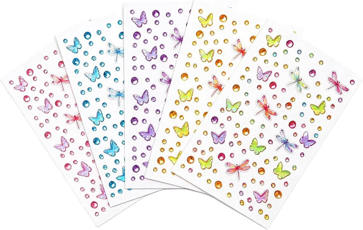 5 vellen 3D libelle strass edelsteen stickers, zelfklevende strass edelsteen voor gezicht make-up voor concerten carnaval Halloween kerst decor nail art cup laptop