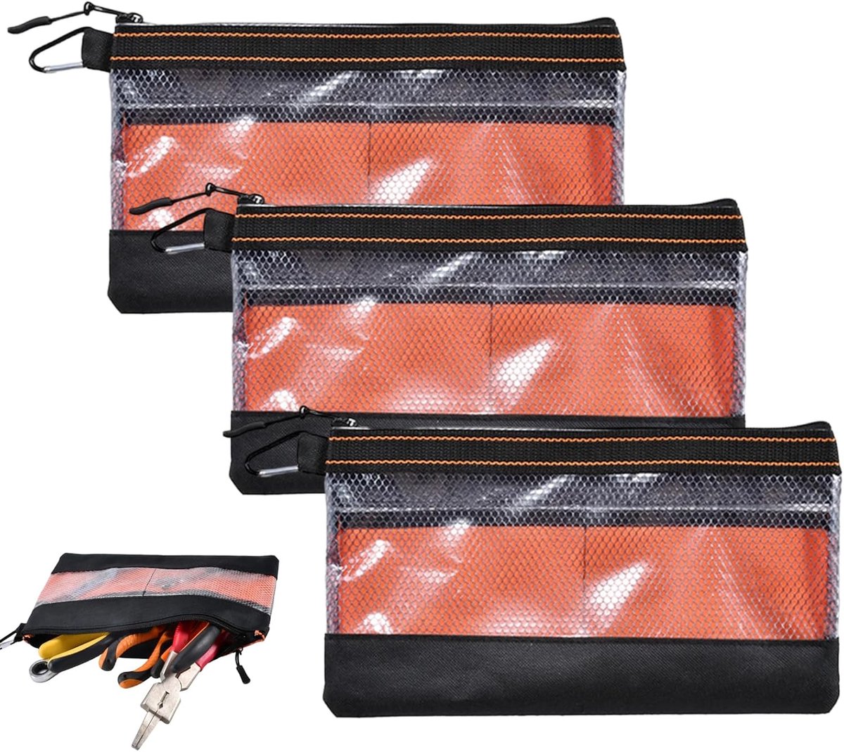 Gereedschapstas, klein, set van 3, 1680D Oxford met pvc-venster en haken