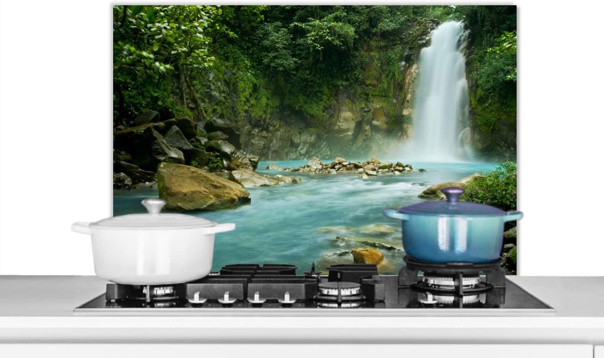 Spatscherm Keuken - 80x55 cm - Jungle - Natuur - Waterval