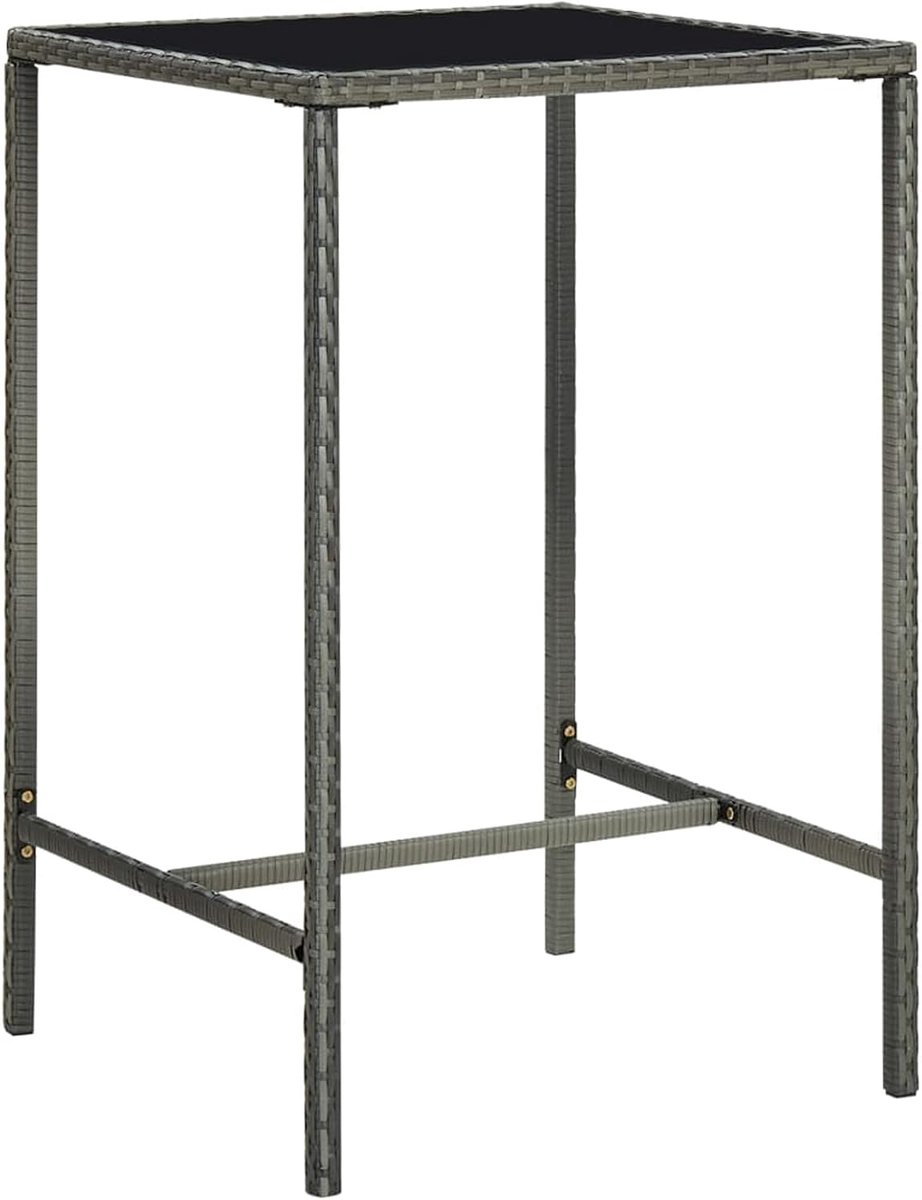 Tuintafel van polyrotan en glas, grijs, 70 x 70 x 110 cm, bijzettafels voor de tuin