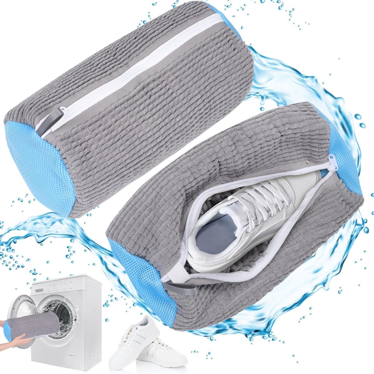 Waszakken 2 Pack, Herbruikbare Schoenwaszakken Gemaakt Van Microvezel, Met Onzichtbare Rits, Geschikt Voor Sportschoenen en Net Schoenen