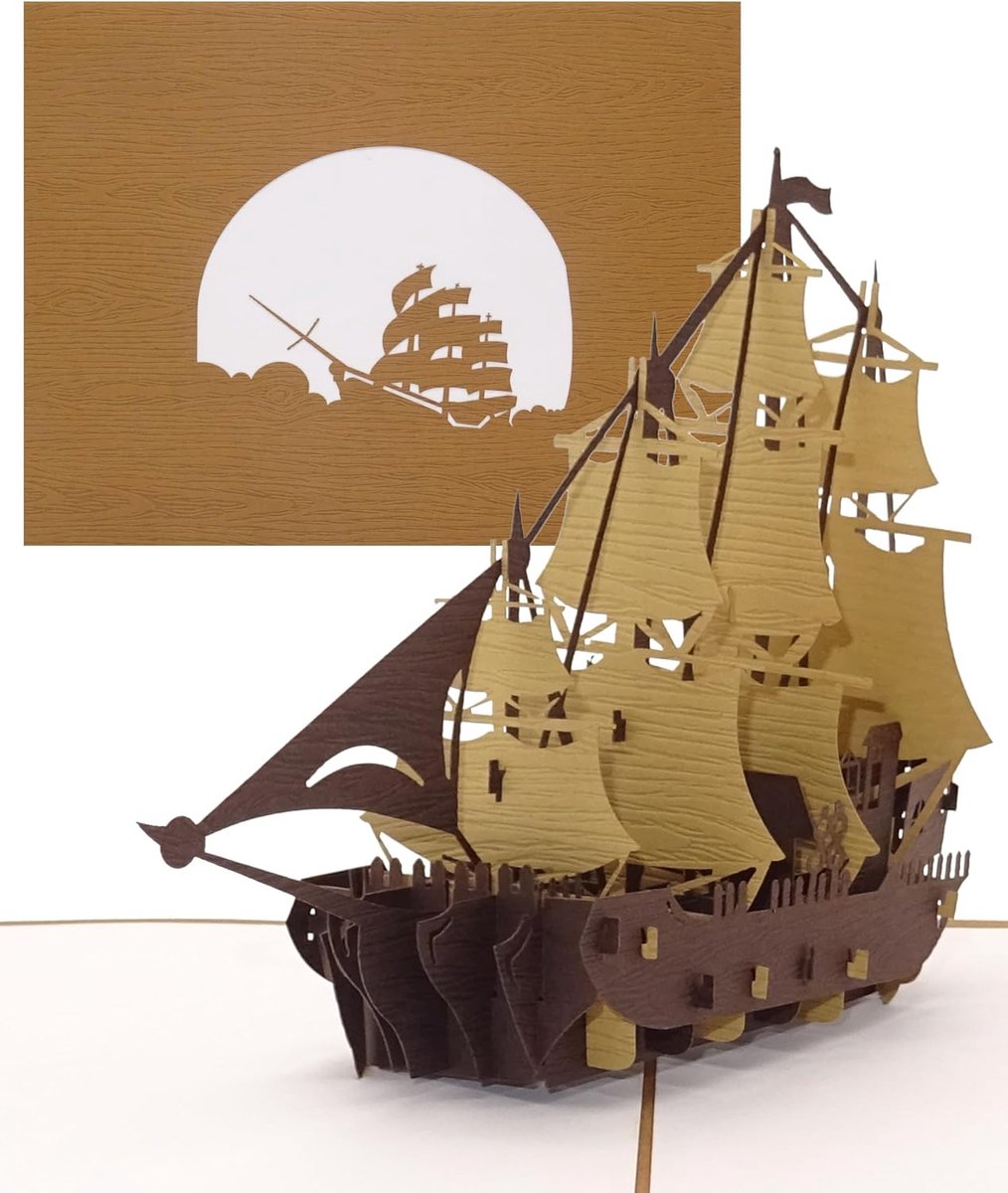 kaart zeilschip - viermaster - 3D verjaardagskaart zeilen en scheepvaart - 3D-kaart met envelop als geschenkverpakking en reisvoucher schip | boot | zeilboot