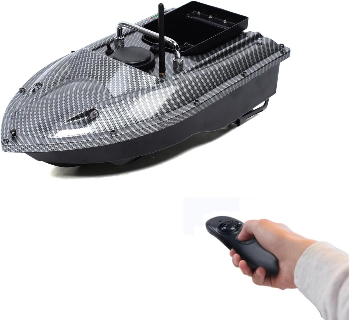 500M Köder Boot Vissen, Aasboot Köderboot Visserijkaderboot met LED-licht en antenne, 1,5KG belading visserijkader-boot afstandsbediening draadloos besturing met één hand voor vissen (Zwart)