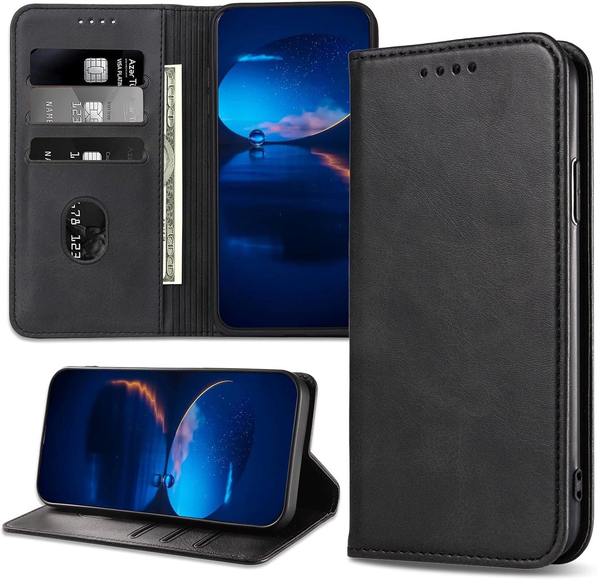 Hoesje voor iPhone XR, Magnetisch PU-Lederen Kaartenvakken, Magneet Hoesje voor iPhone XR, Zwart