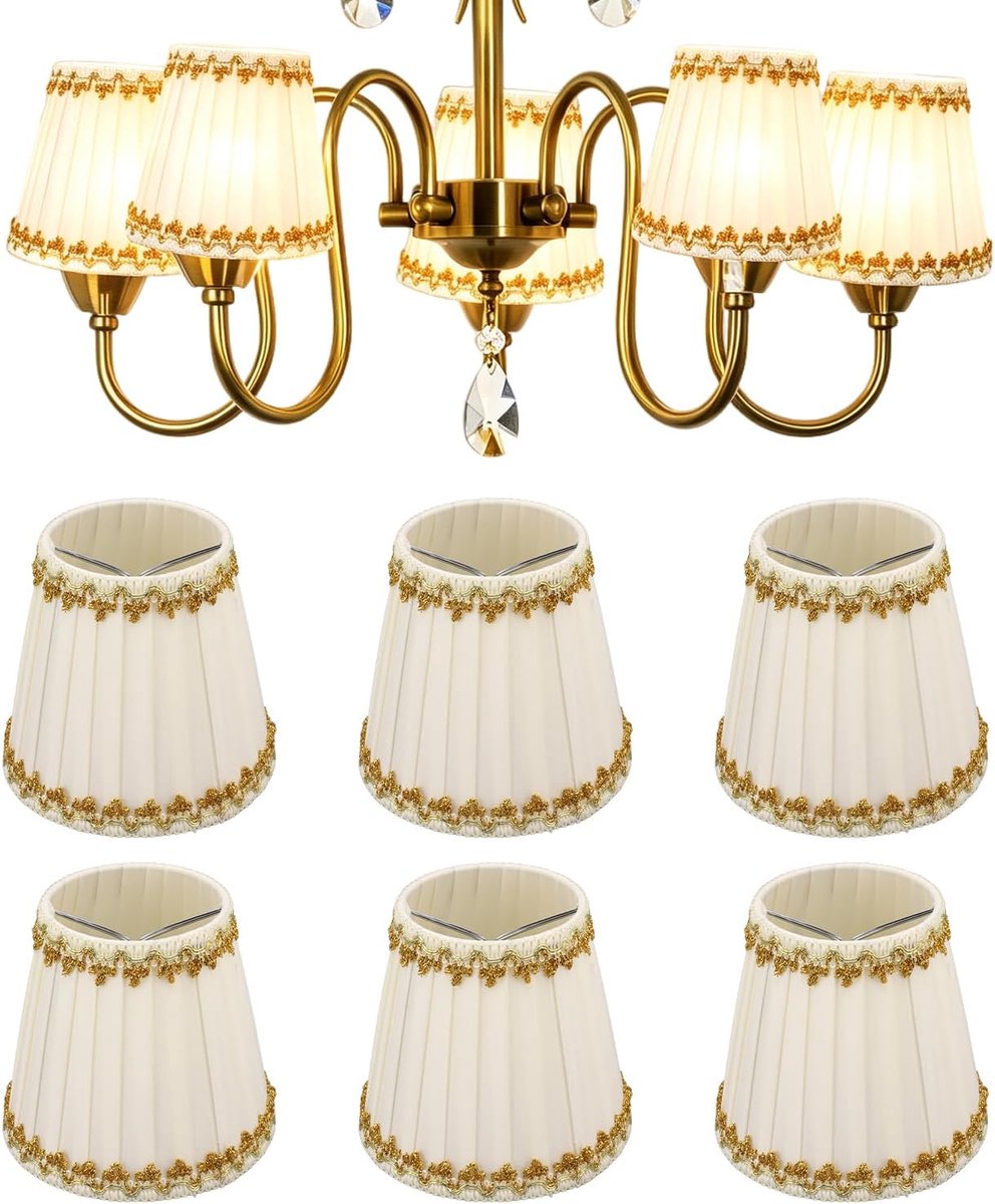 Lampenkappen om op te steken, E14, beige, plisséstof, stoffen lampenkap, 14 × 13 × 9 cm, retro clip-on lampenkappen voor kroonluchter, wandlamp, tafellamp