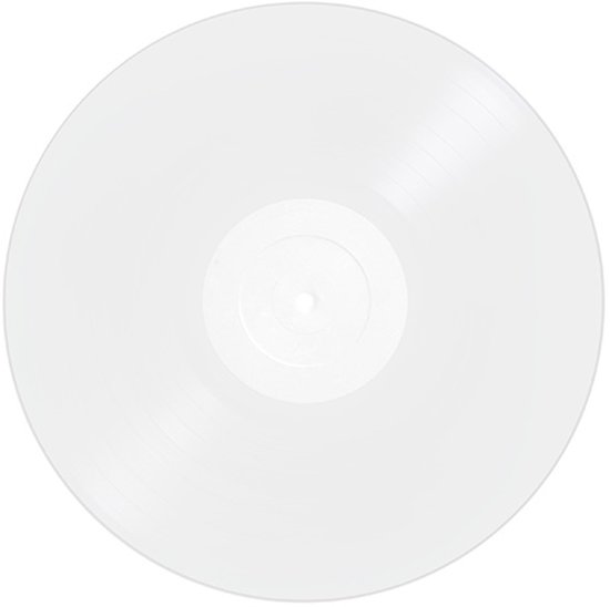 Witte vinyl single met een witte label in het midden.