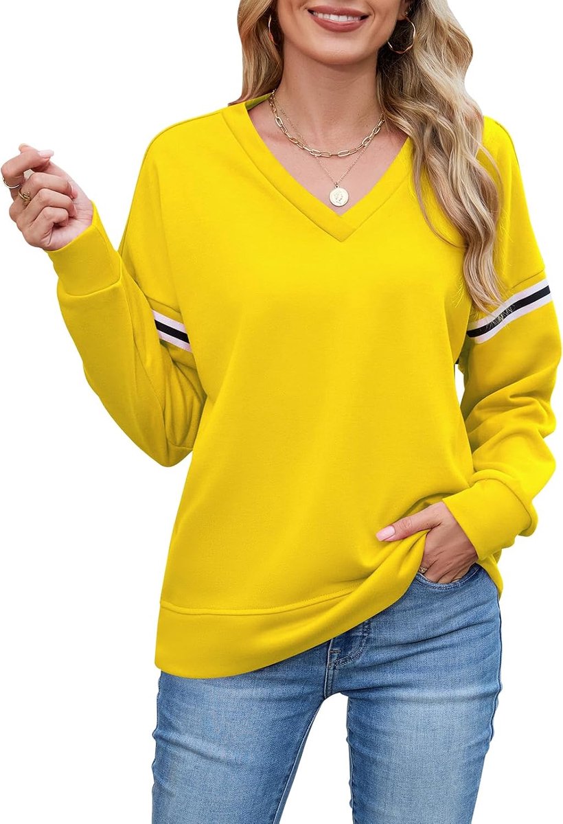 Tops voor dames, casual, dames, losse T-shirt, V-hals, lange mouwen, blouse