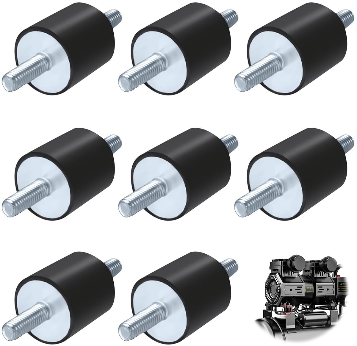 8 stuks M8 rubberen buffers 30 x 30 mm rubberen buffer anti-vibratie schokdemper M8x23 schokdemper luchtcompressor pompen schokdemper met schroeven