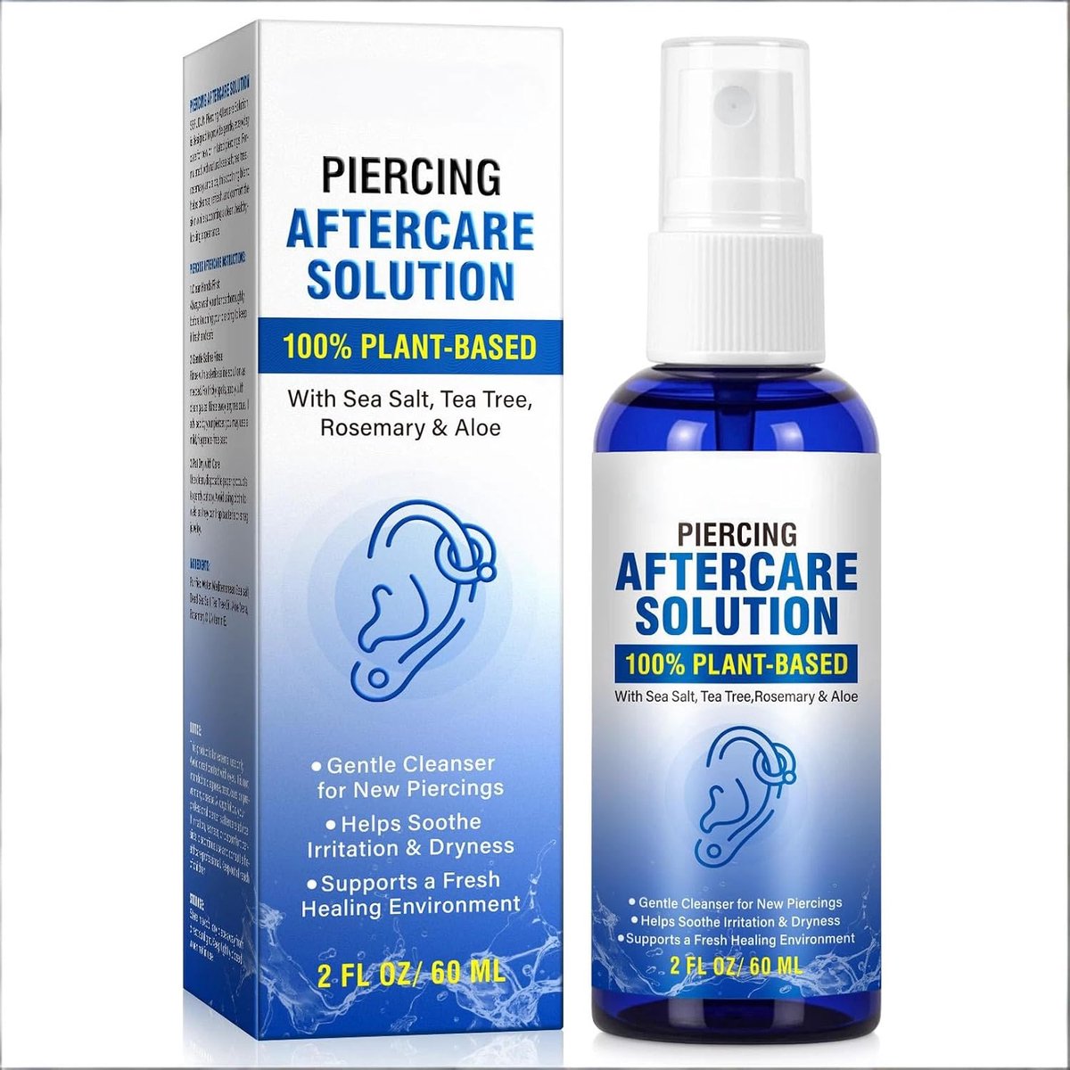 Reinigingsspray, zachte reiniging voor frisse oor- en neuspiercings, dagelijks gebruik, fles van 60 ml