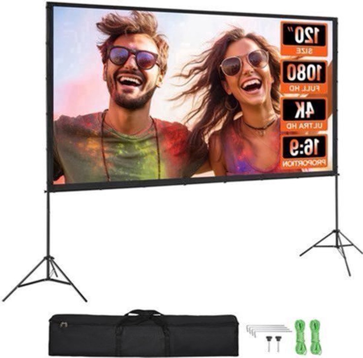 Projectiescherm - Beamer Scherm - Projector Scherm - Home Cinema - 4K/1080P HD Buitenbioscoop Scherm - voor Thuisbioscoop en Tuin - met Statief 120 Inch - Beamer Mini - Draagbaar - Opvouwbaar