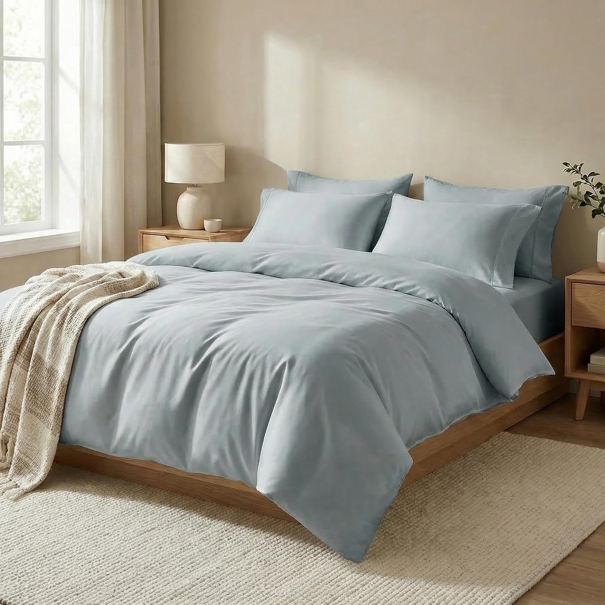 bamboe beddengoed, geschikt voor mensen met allergieën, anti-splijten, Made in Germany, set 80x80/135x200 (Iceland - lichtblauw)
