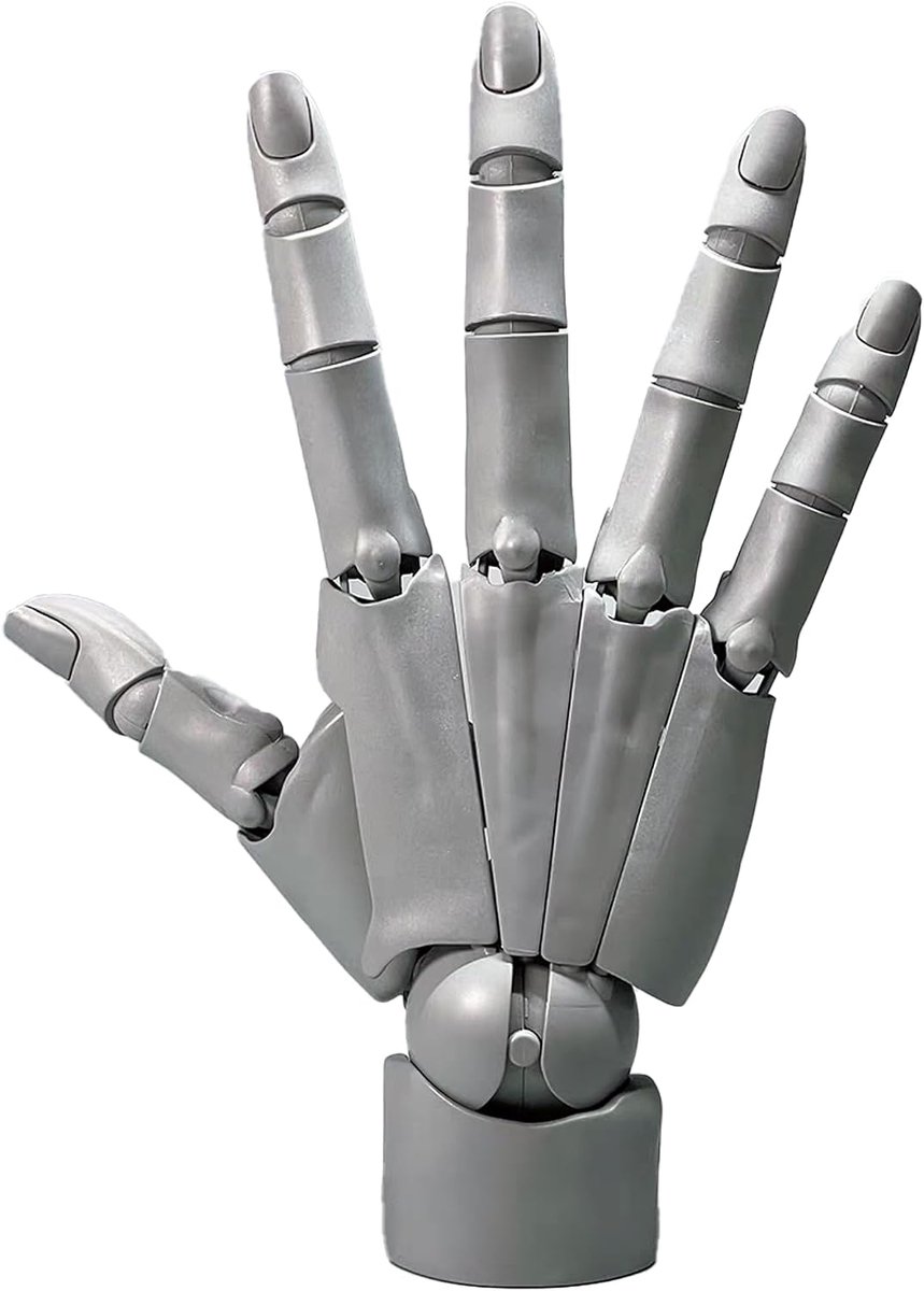 handmodel, beweegbaar kunstenaarshandfiguur voor schetsen, tekenen en schilderen, met standaard, voor bureau en thuiskantoor, wit (grijs, links)