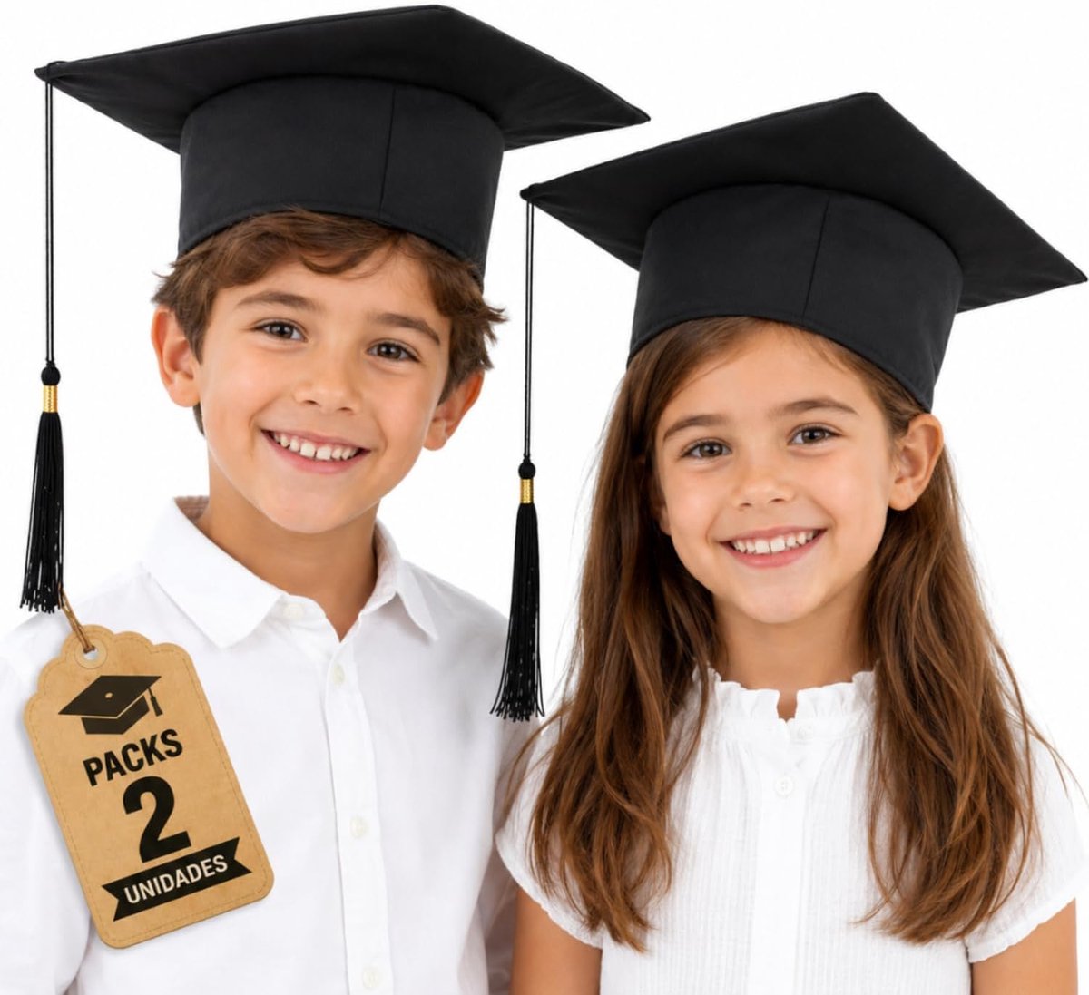 Doctorshoed voor kinderen, 2 stuks, afstudeermuts voor jongens en meisjes, schoolhoed, met kwast, ideaal voor het afstuderen van kinderen en afstuderen