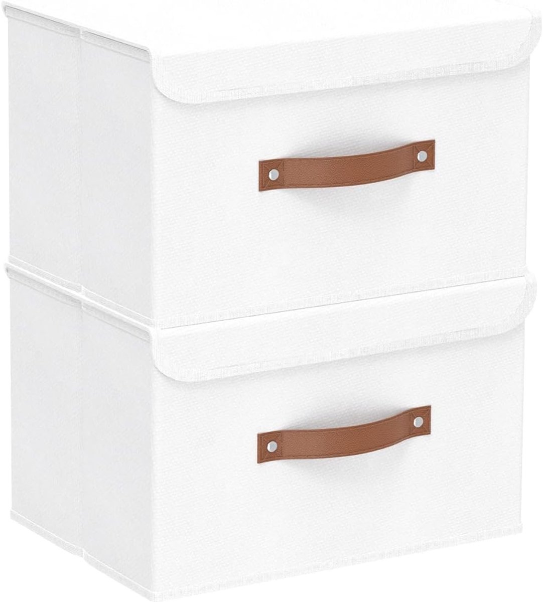 2-Delige Opbergdozen met Deksel, Opvouwbare Stoffen Boxen, Wasbaar, voor Slaapkamer, Kleding Opbergen, 26x20x17cm, Wit, SNK018WN-2