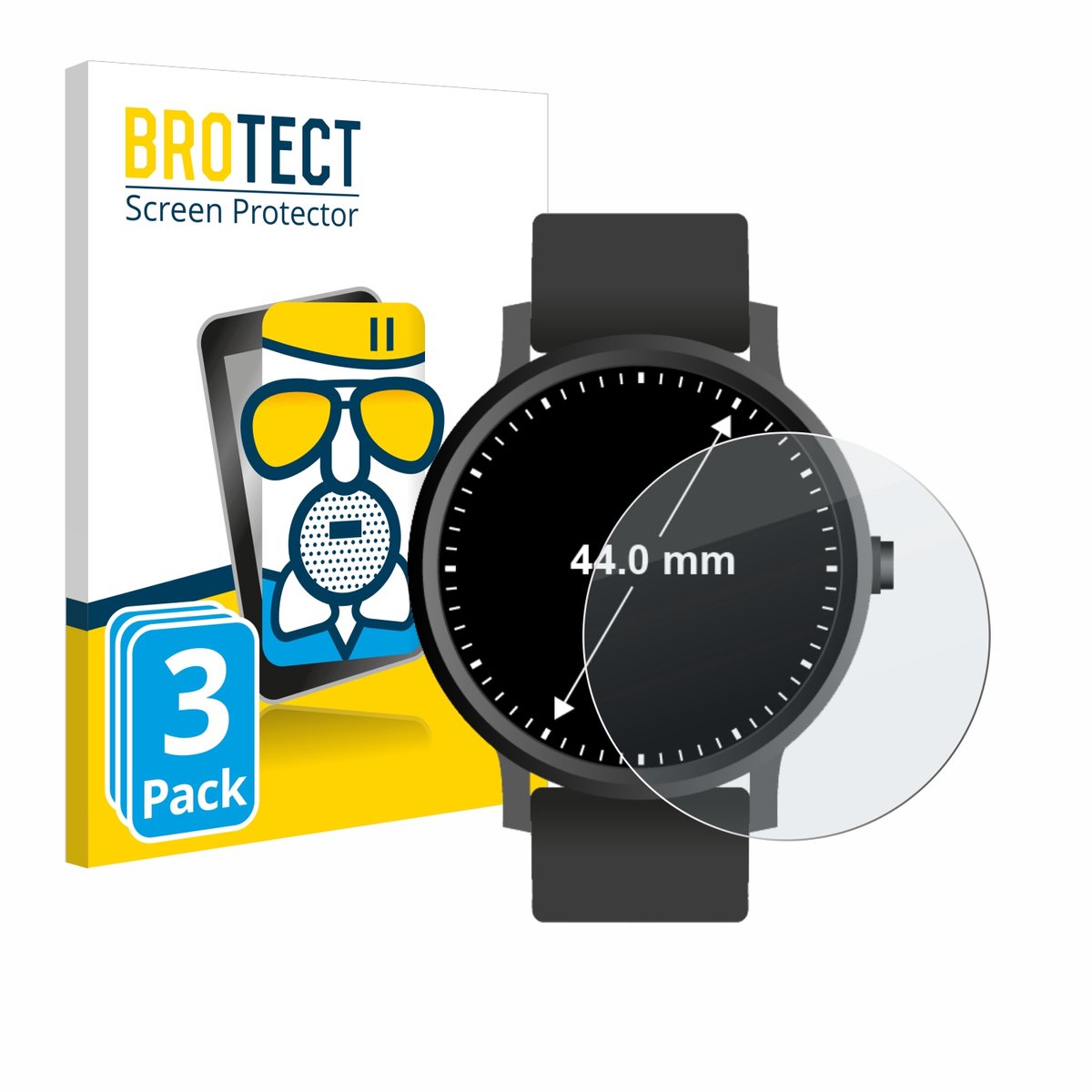 BROTECT - Screenprotector voor Horloges (Rond, ø: 44 mm) - Folie Beschermfolie Beschermglas matte 3 Stuks