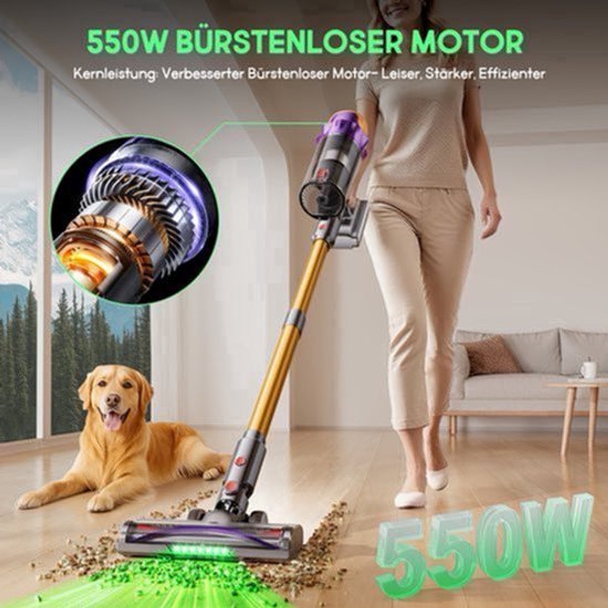 Steelstofzuiger – Draadloze Stofzuiger – Steelzuiger – Snoerloze Stofzuiger – Handstofzuiger – 70 Min Gebruikstijd – 46.000 Pa Zuigkracht