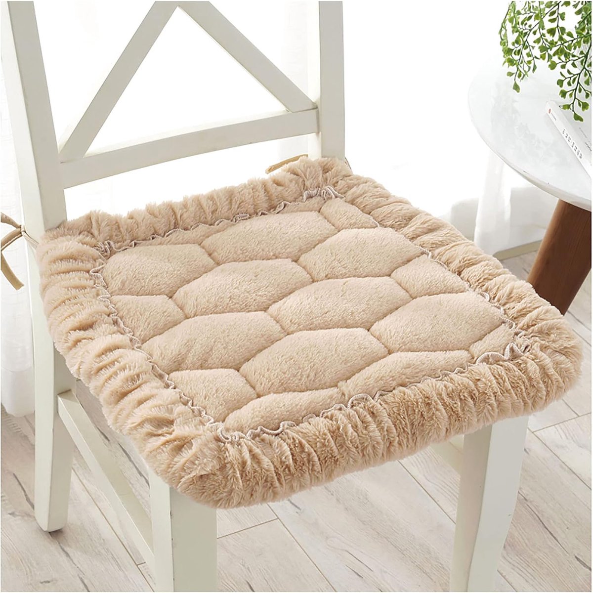 Comfortabele stoelkussens met riemen, zitkussentjes/kussen voor eetkamerstoelen, antislip kussen, keuken eetkamer tuinstoel kussen zitkussens, meerdere kleur-hoefijzer beige 40x40x3cm (15,7
