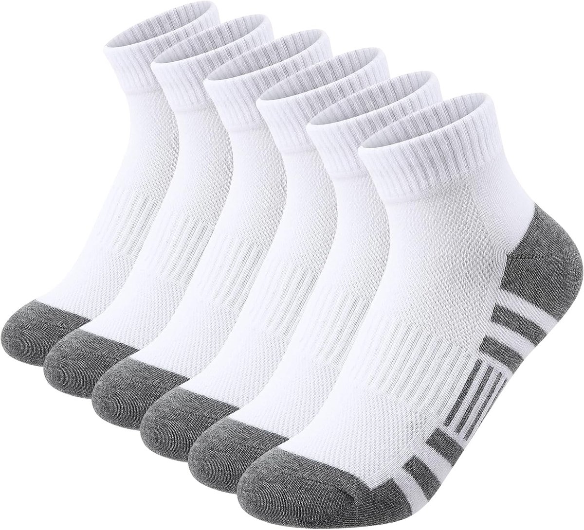 6 paar sneakersokken voor heren, katoenen sportsokken, korte loopsokken met ademend mesh, antislip enkels, maat 39-44
