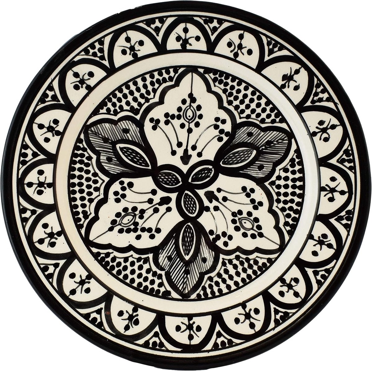 Keramisch bord Achmet, van keramiek, zwart-wit, 23 cm
