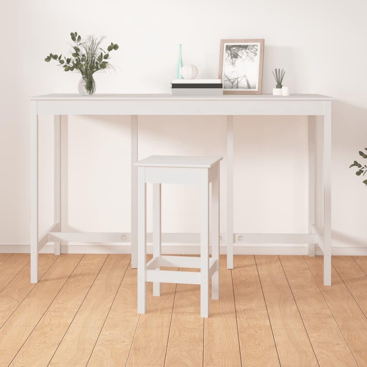 Houten bartafel, wit, 180 x 80 x 110 cm, grenen, rustieke feesttafel met stabiel tafelblad en robuust houten frame voor dranken en eten, duurzaam grenenhout
