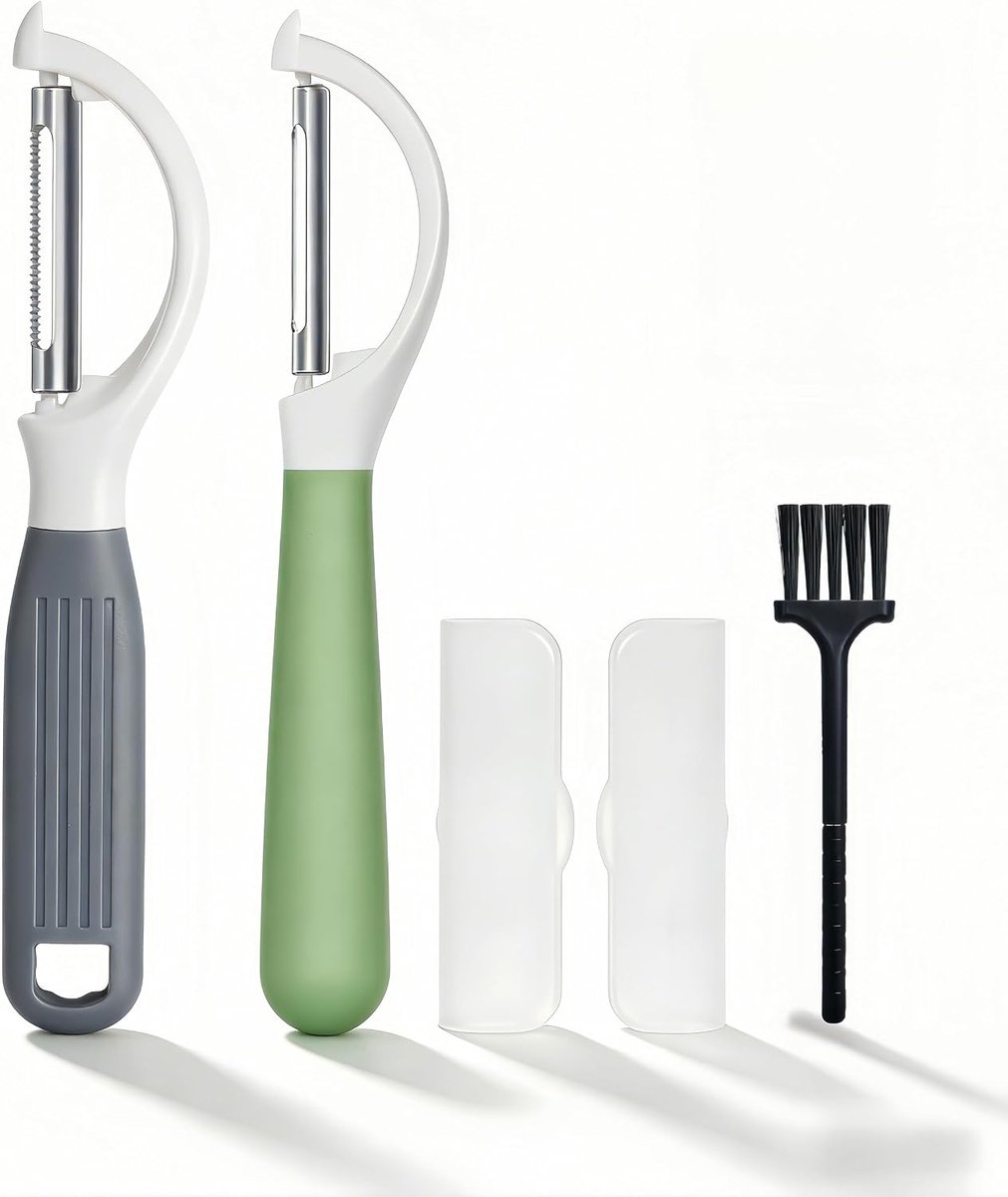 Set van 2 draaibare aardappelschiller van roestvrij staal, bescherming en reinigingsborstel, keukenschilgereedschap voor (bonen en kaki)