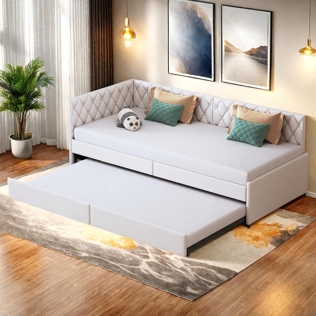 Slaapbank 90x200 cm, dagbed uittrekbaar, slaapbank uittrekbaar met lattenbodem, slaapbank 200cm breed, fluweel, zonder matras (beige B, 90x200cm)