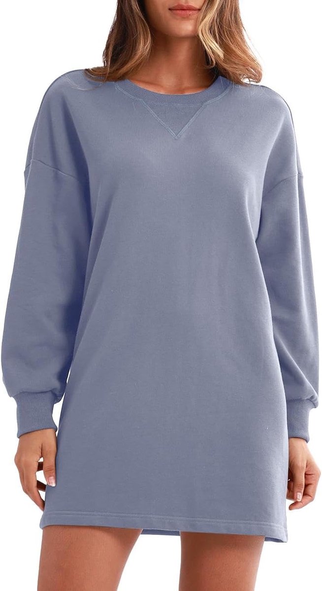 Sweatjurk voor dames, lange mouwen, lange mouwen, oversized, basic, sweashirt, tuniek, shirt, jurk, ronde hals, mini-jurk, herfst, winter