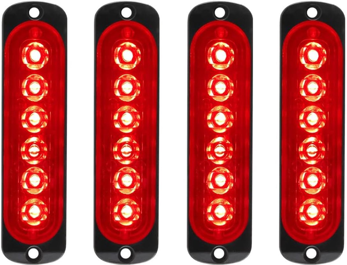 4 stks 12-24 V Ultraslanke Noodwaarschuwing Strobe Ploice Light - 6LEDS Flash Let op Lichtbalk - Auto Motor Vrachtwagen-rood