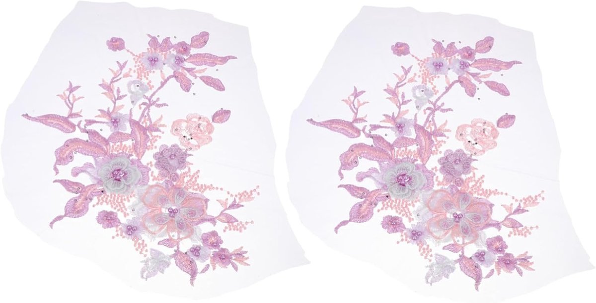 2 Stuks Beaded Bloemen Kant Geborduurde Stof Bloemen Patches Kant Decoraties voor Bruidsjurken DIY Kleding