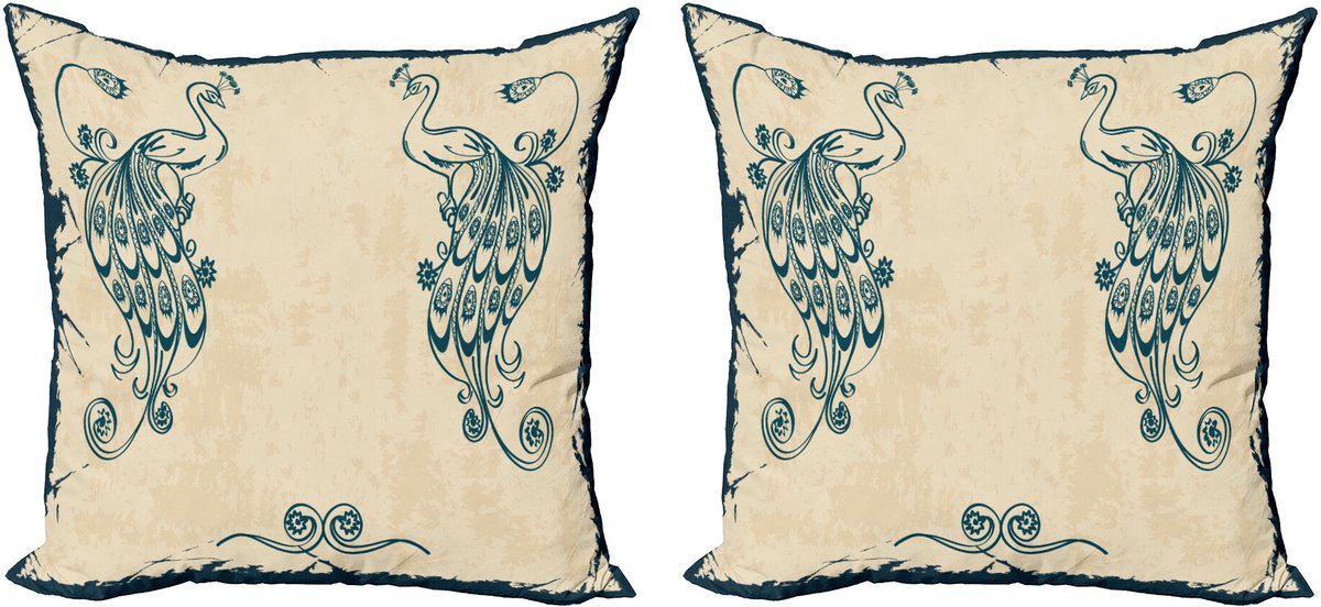 ABAKUHAUS Beige Teal Sierkussenhoes Set van 2, Vintage-Pfau-Vogel, Modern Accent Dubbelzijdige Digitale Print, 60x60, Beige Teal