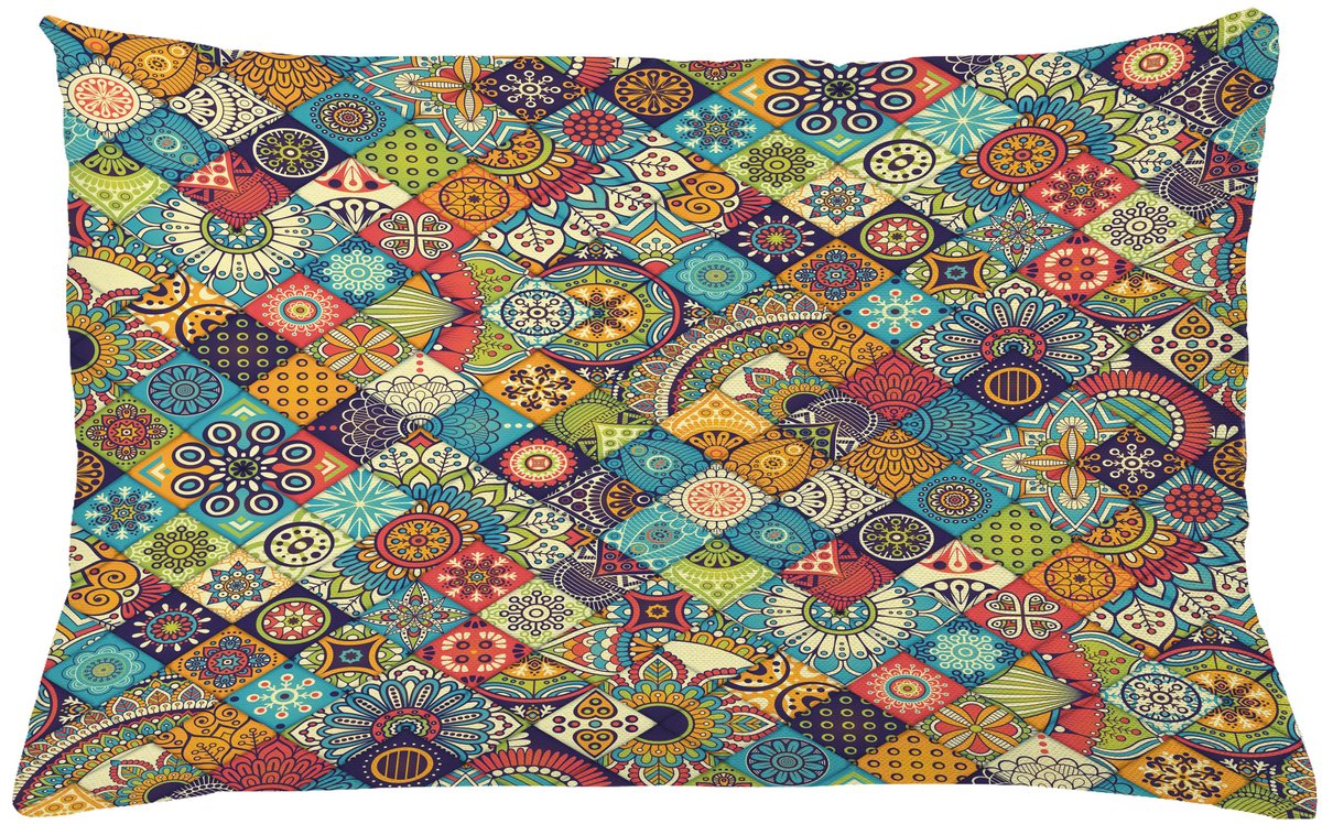 ABAKUHAUS Bohemien Kussenhoes, Checkered Folk, Van Kleurechte Wasbare Stof, Dubbelzijdige Print met Stevige Ritssluiting, 65 x 40 cm, Meerkleurig