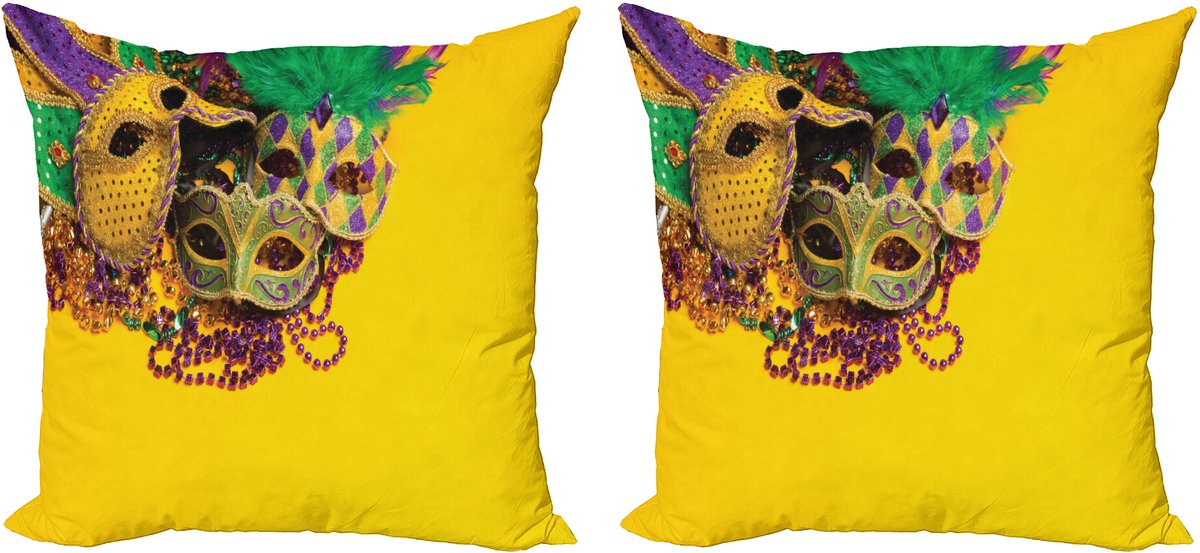 ABAKUHAUS Karneval Sierkussenhoes Set van 2, Venezianische Maske Ontwerp, Modern Accent Dubbelzijdige Digitale Print, 45x45, Geel Violet Groen