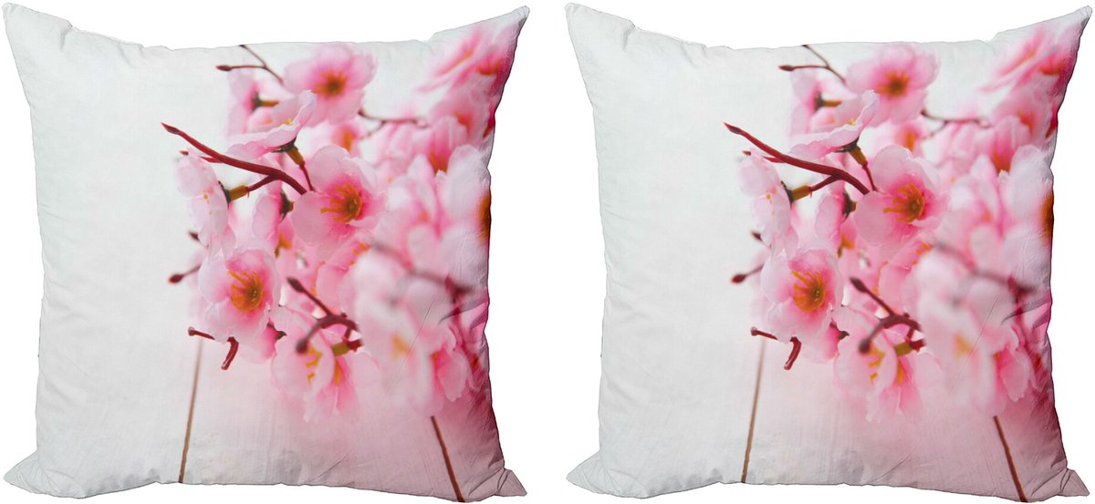 ABAKUHAUS Bloemen Sierkussenhoes Set van 2, Kersen Bloesem Bloemblaadjes, Modern Accent Dubbelzijdige Digitale Print, 40x40, Lichtroze Wit