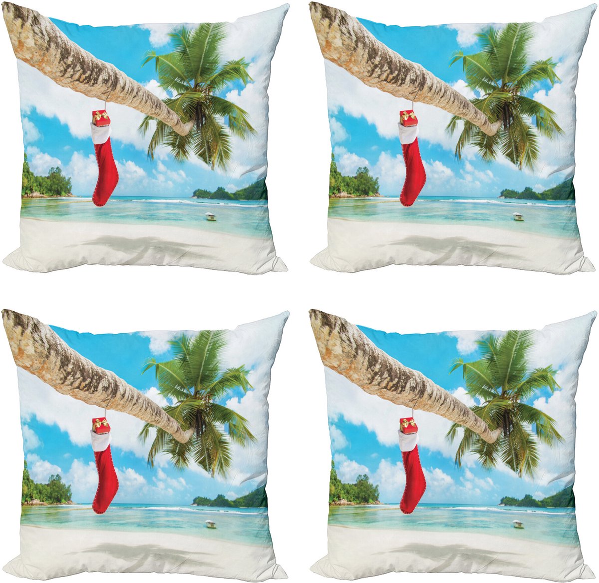 ABAKUHAUS Kerstmis Sierkussen Kussenhoes 4er Set, Strand Weihnachtsstrümpfe, Modern Accent Dubbelzijdige Digitale Print, 45 x 45 cm, Meerkleurig