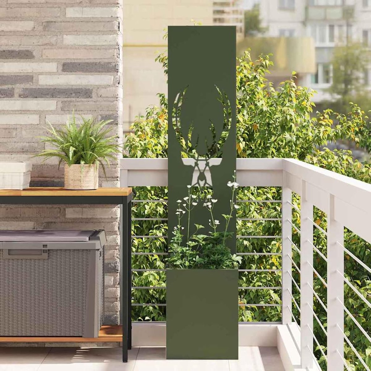 Tuin, terras, balkon, olijfgroen, 32 x 140 cm, patina metaal