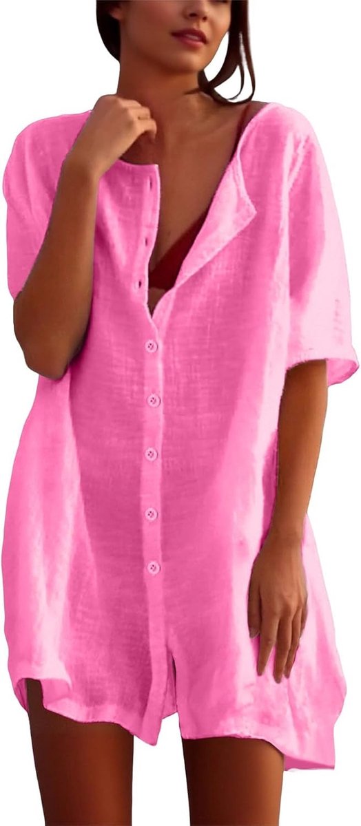 Casual jurk voor dames, elegant, chique, avond, cocktail, ceremonie, grote maat, vintage, V-hals, korte mouwen, zomerjurk, sexy, chic, A3