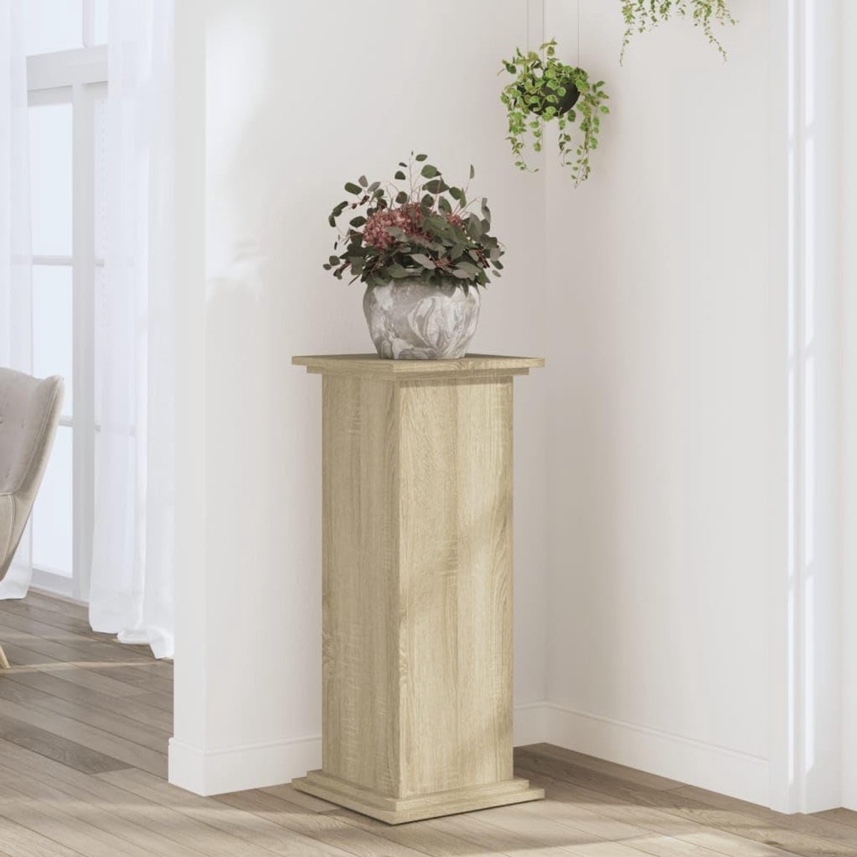 Sonoma-eiken, 33 x 33 x 80 cm, bloemenstandaard, houtmateriaal, bloempotstandaard voor woonkamer, hal